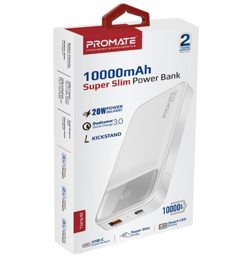 Promate Power Bank 10000mAh Super Slim White
