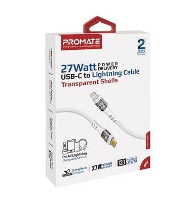 Promate USB-C to Lightning Data & Charge Cable 1.2m White
