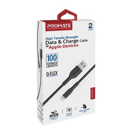 Promate USB-A to Lightning Data & Charge Cable Flex 1m Black