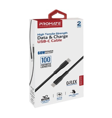 Promate USB-C to USB-C Data & Charge Cable Flex 1m Black
