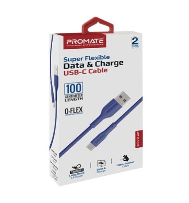 Promate USB-C to USB-C Data & Charge Cable Flex 1m Blue