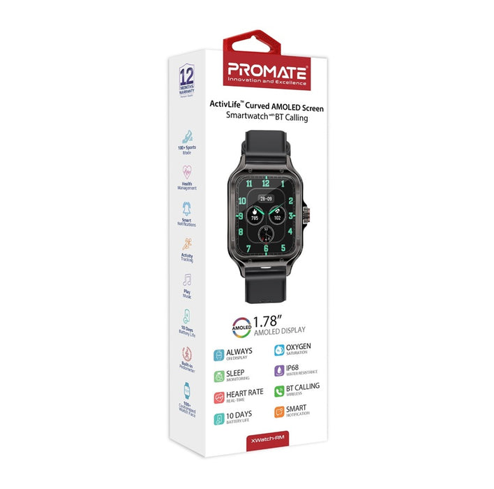 Smart Watch with Fitness Tracer Bluetooth AMOLED Display BLK