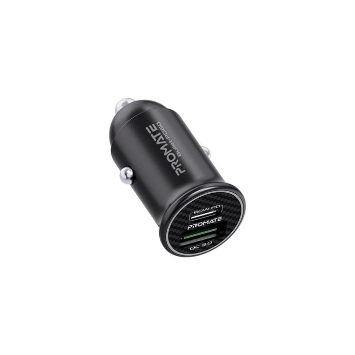 Promate Micro In-Car Charger 60W Power Delivery QC 3.0 Black