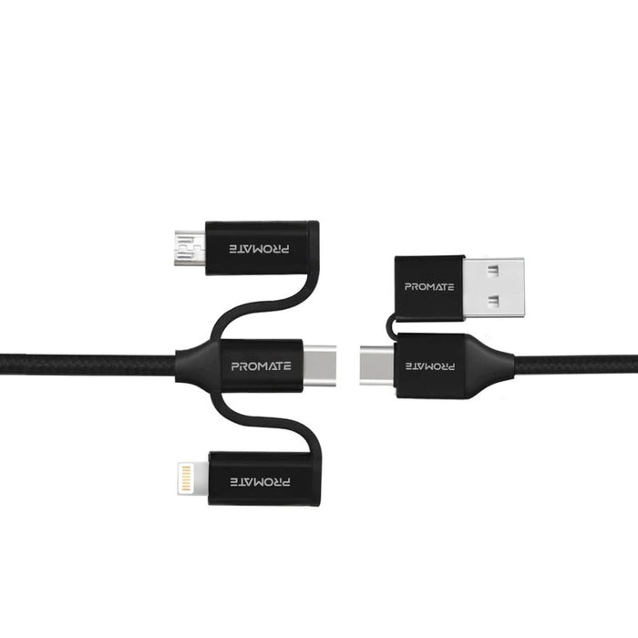 Promate Multi Connector Cable 6-in-1 Hybrid 1.2m Black