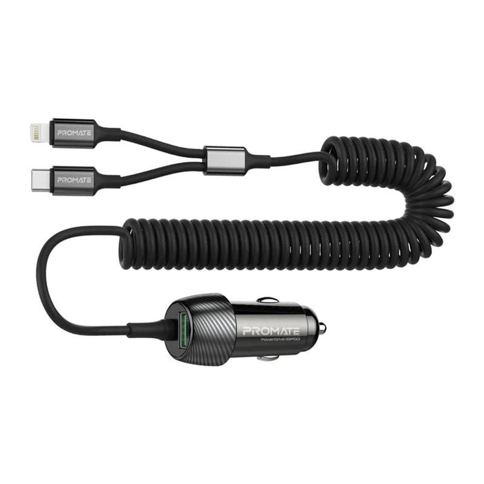 Promate Car Charger Qualcomm USB-C Port & Lightning Blk