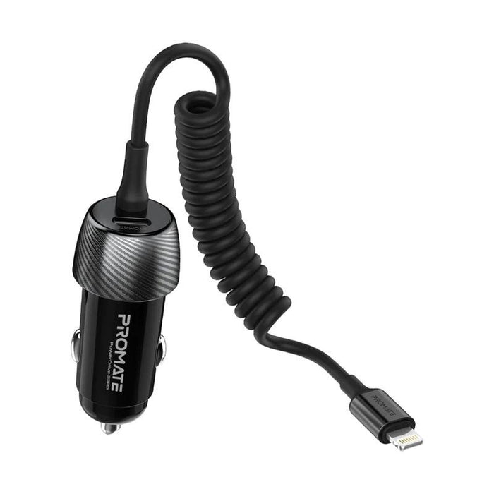 Promate Car Charger Qualcomm USB-A Port & Lightning Blk