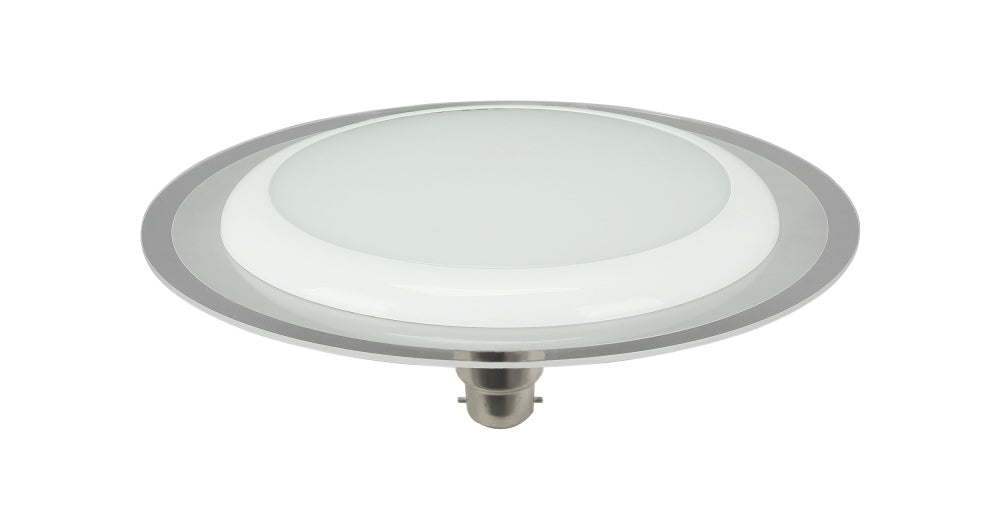 Lyra Oyster Flat LED 15W 5k 1250lm 230mm B22 Dim Fr Tim Wh