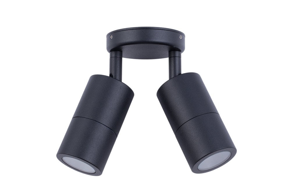 Wall Light Adj Twin GU10 Blk IP65 No Lamps
