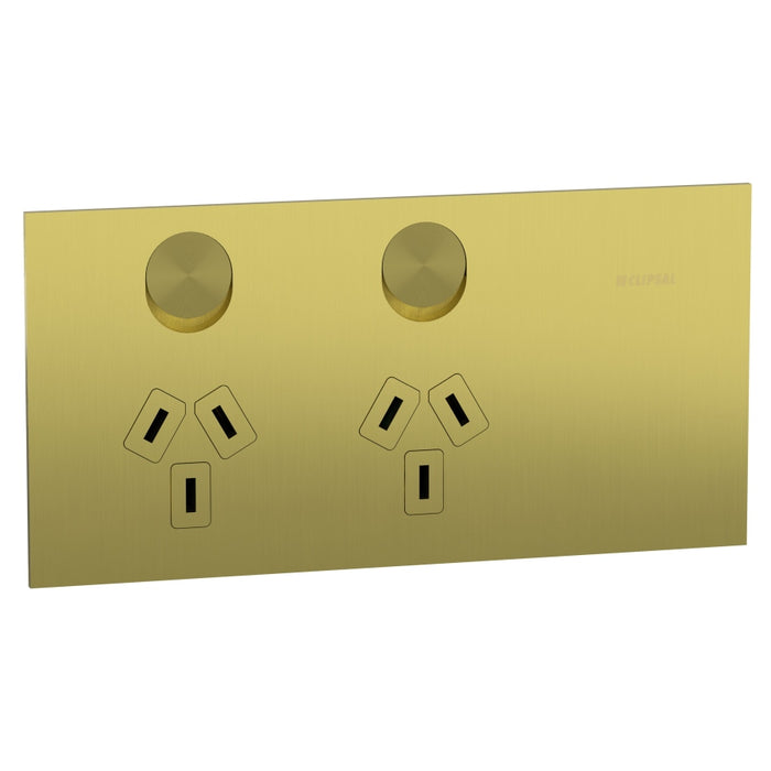 Solis-T Sw Socket 10A Dbl Horiz Brushed Brass