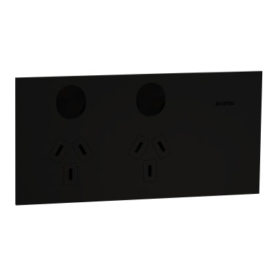 Solis-T Sw Socket 10A Dbl Horiz Ebony Aluminium