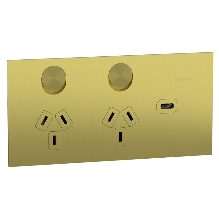 Solis-T Sw Socket Dbl 10A 1 x USB-C Brushed Brass