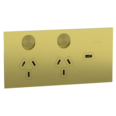 Solis-T Sw Socket Dbl 10A 1 x USB-C Brushed Brass