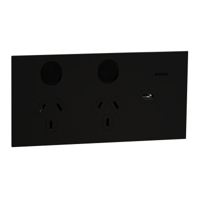 Solis-T Sw Socket Dbl 10A 1 x USB-C Ebony Aluminium