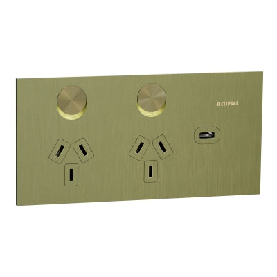 Solis-T Sw Socket Dbl 10A 1 x USB-C Living Brass