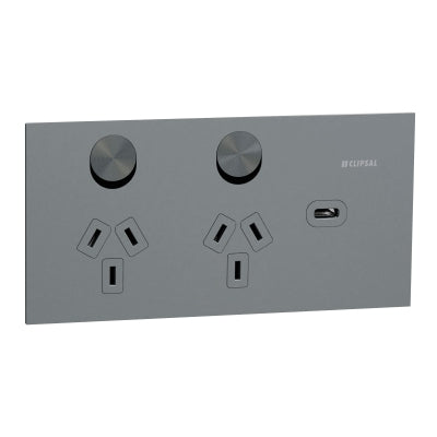 Solis-T Sw Socket Dbl 10A 1 x USB-C Platinum