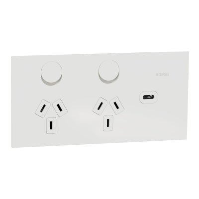 Solis-T Sw Socket Dbl 10A 1 x USB-C White Ceramic