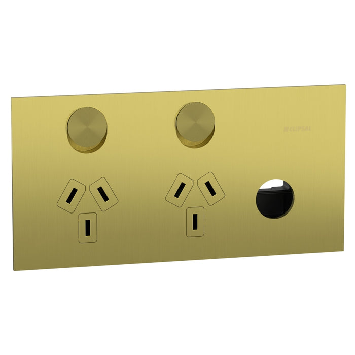 Solis-T Sw Socket 10A Dbl 1 x Extra Blank Brushed Brass