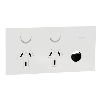 Solis-T Sw Socket 10A Dbl 1 x Extra Blank White Ceramic
