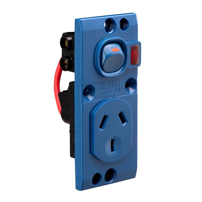 Medilec Sw Socket Sgl 10A Vert Double Pole Blue with Neon