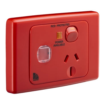 Medilec Sw Socket Sgl ID 15A Horiz Red Neon RCD Label