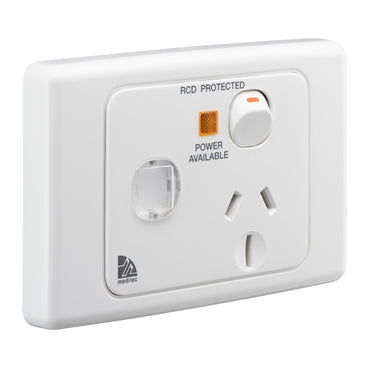 Medilec Sw Socket Sgl ID 15A Horiz White Neon RCD Label