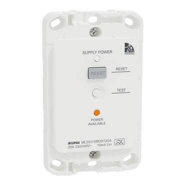 Medilec RCD Grid 20A 10mA Vertical Antibacterial White
