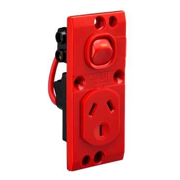 Medilec Sw Socket Sgl 10A Vert Double Pole Red with Neon