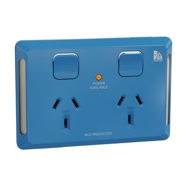 Medilec Sw Socket Dbl 10A RCD protected Horiz Blue