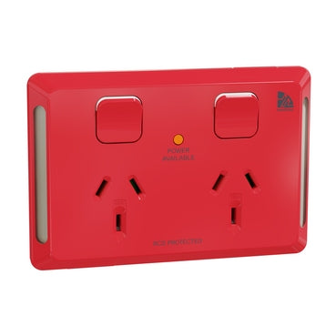 Medilec Sw Socket Dbl 10A RCD protected Horiz Red