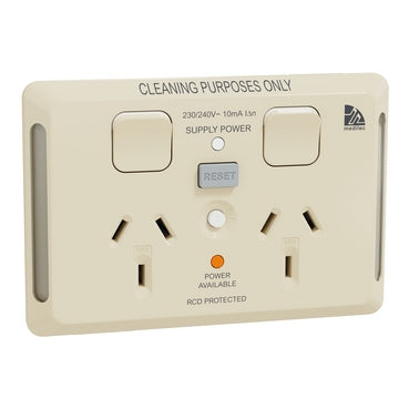 Medilec Sw Socket Dbl 10A (20A for RCD) 10mA Horiz Beige