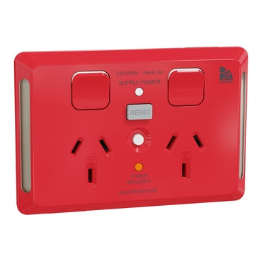 Medilec Sw Socket Dbl 10A (20A for RCD) 10mA Horiz Red