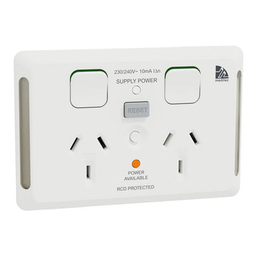 Medilec Sw Socket Dbl 10A (20A for RCD) 10mA Horiz White