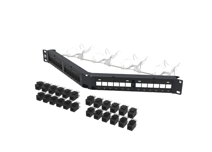 Patch Panel Cat6A U/UTP 24Port Loaded Angled DDM & Jacks