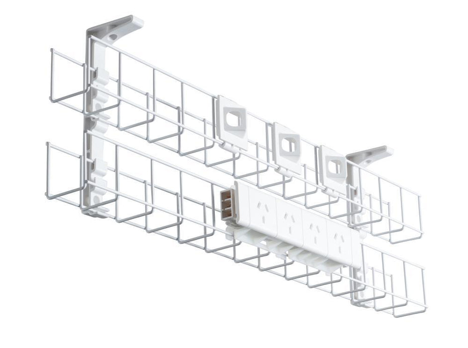 Under Desk Tray 950mm Dual Tier 2x Bracket White