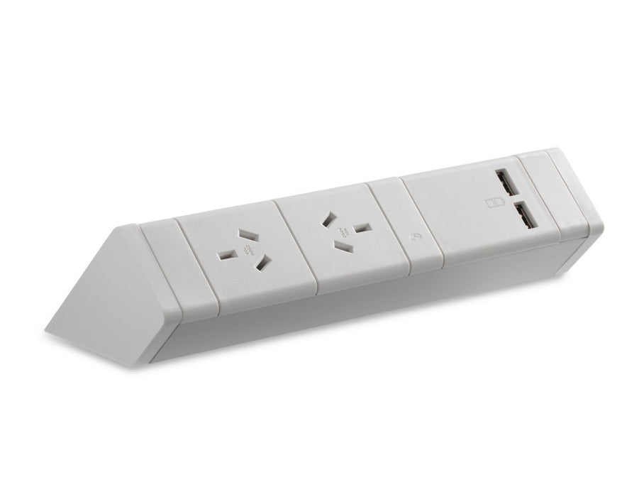 Athena Pwr Rail 2x Sw Socket & 2x USB Lead White