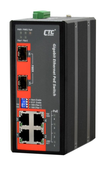 Union Ethernet Sw PoE 6P Gb 4x UTP 2x SFP -40-75Deg