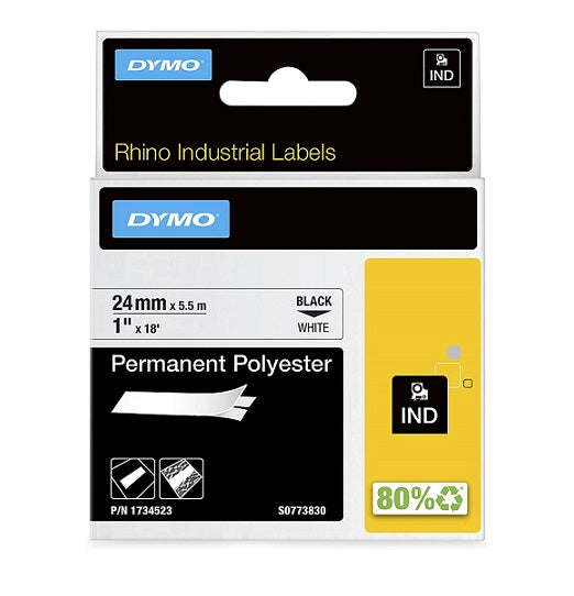 Rhino Polyester Label Tape White 24mm x 5.5m