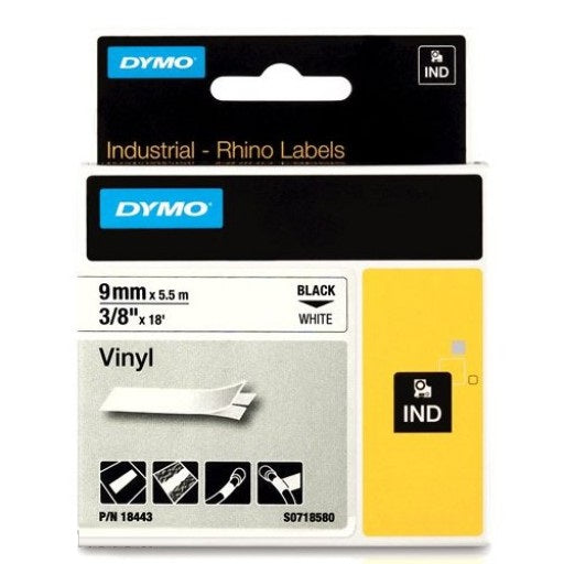 Rhino Vinyl Label Tape White 9mm x 5.5m