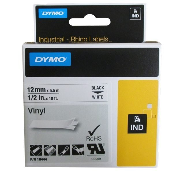 Rhino Vinyl Label Tape White 12mm x 5.5m