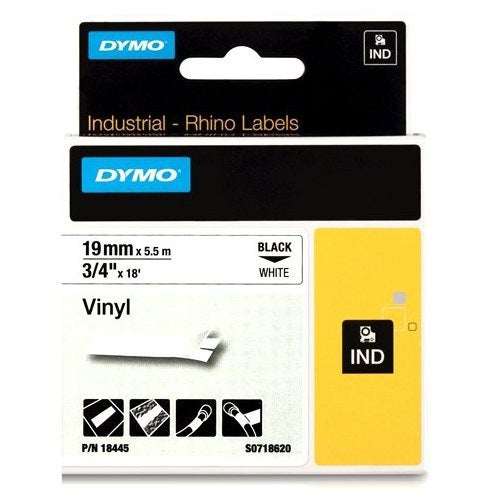 Rhino Vinyl Label Tape White 19mm x 5.5m