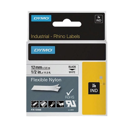 Rhino Flexible Nylon Label Tape White 12mm x 3.5m