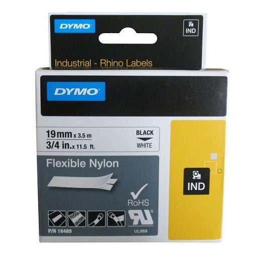Rhino Flexible Nylon Label Tape White 19mm x 3.5m