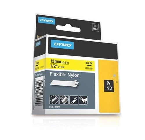 Rhino Flexible Nylon Label Tape Yellow 12mm x 3.5m