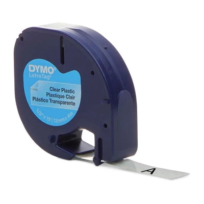 LetraTag Label Tape Plastic 12mm x 4mm Black/Clear