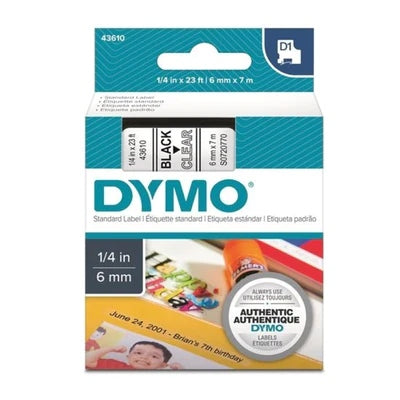 Tape D1 6mm Black/Clear (7m)