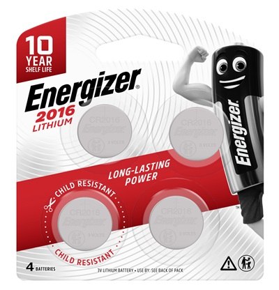Battery Lithium Coin CR 2016 3V 4Pk
