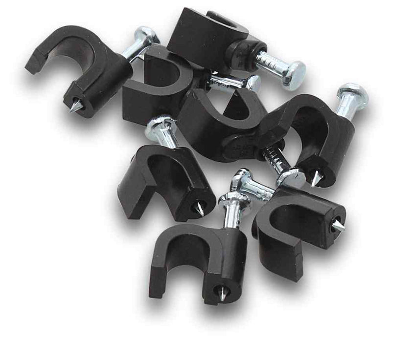 Cable Clip 6mm Round Black with Masonry Nail (Jar100)