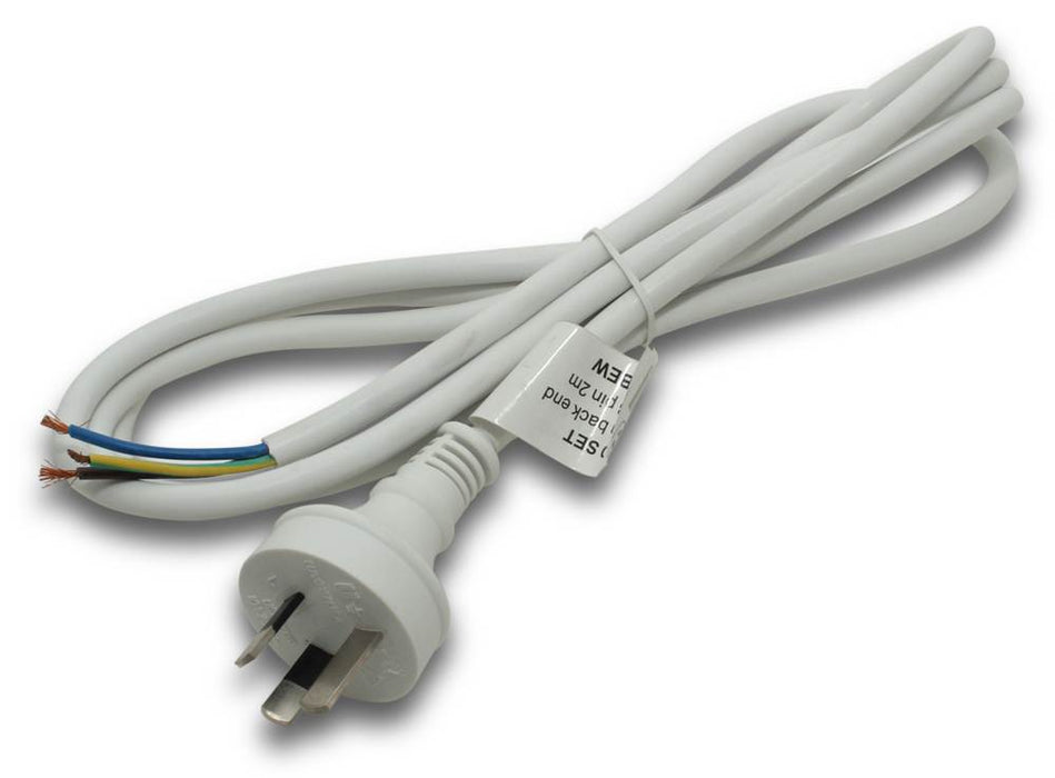 Allied Cord Set 2m White 1mm 3c PVC Flex 3Pin BE Plug
