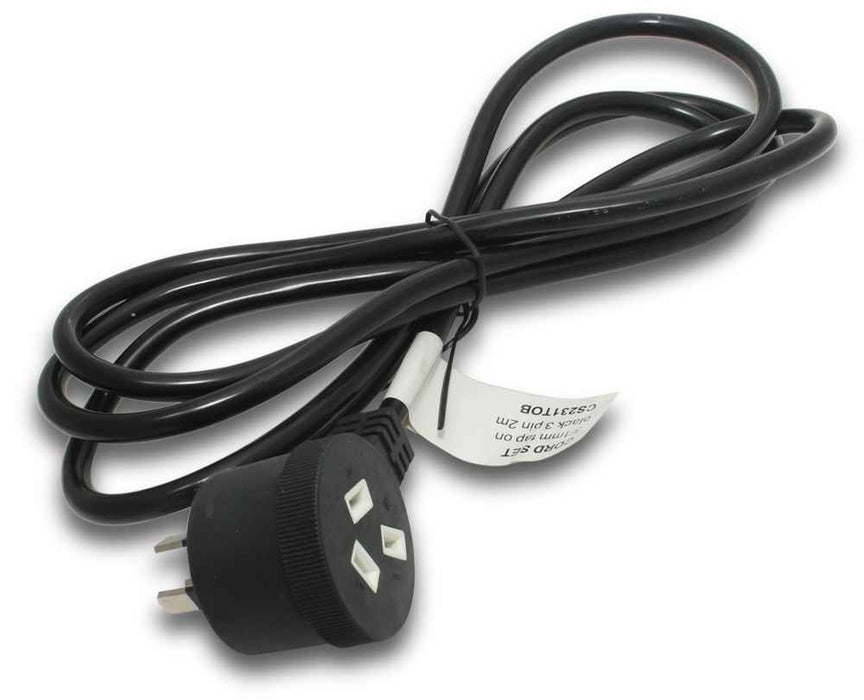 Allied Cord Set 2m Black 1mm 3c PVC Flex 3Pin Tapon Plug