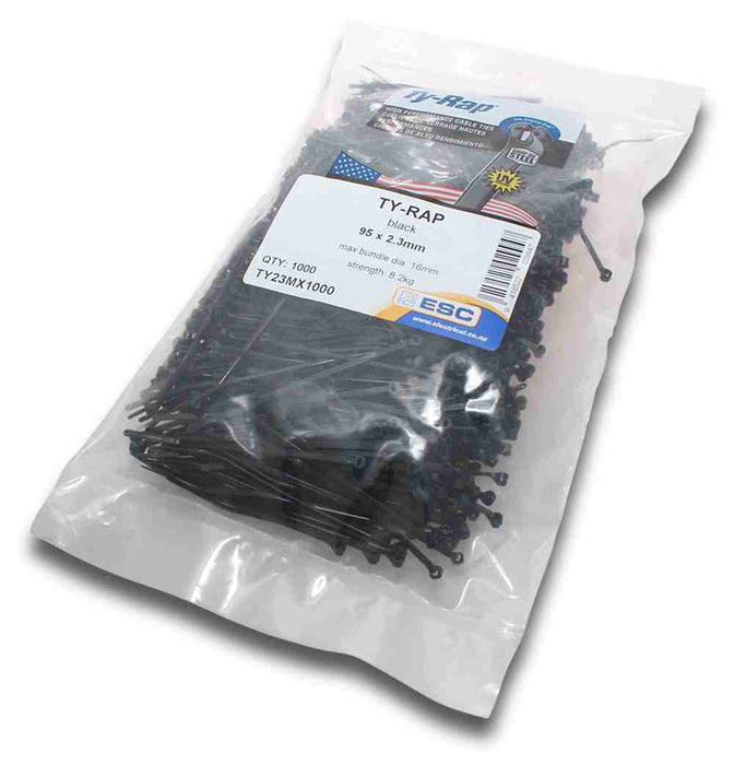 Ty-Rap Cable Tie 92mm x 2.3mm Black (Pkt1000)